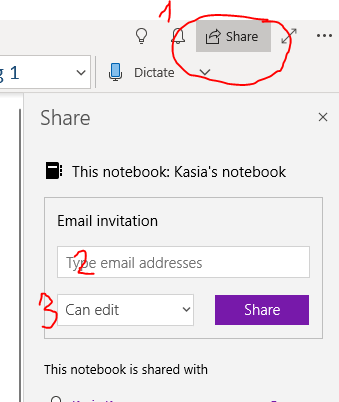 Screenshot - sharing a OneNote notebook.